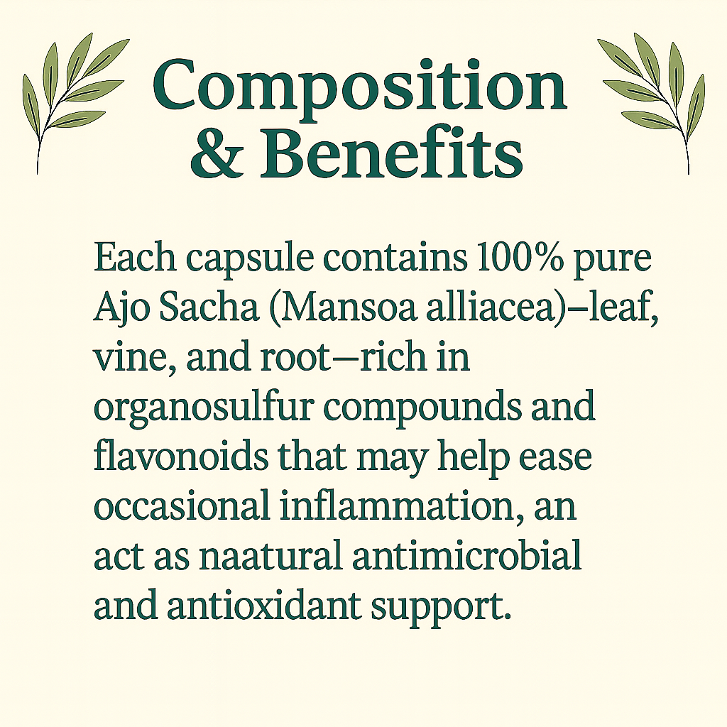 Organic Ajo Sacha Capsules – Wild Amazon Garlic Vine, Vegan · Non‑GMO Natural Botanical Support