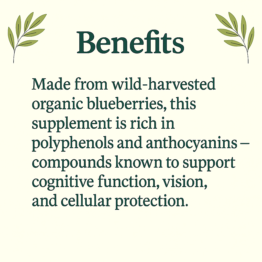 Organic Blueberry Capsules – Natural Antioxidant Support – Vegan, Non-GMO, Wild-Harvested Berry Supplement