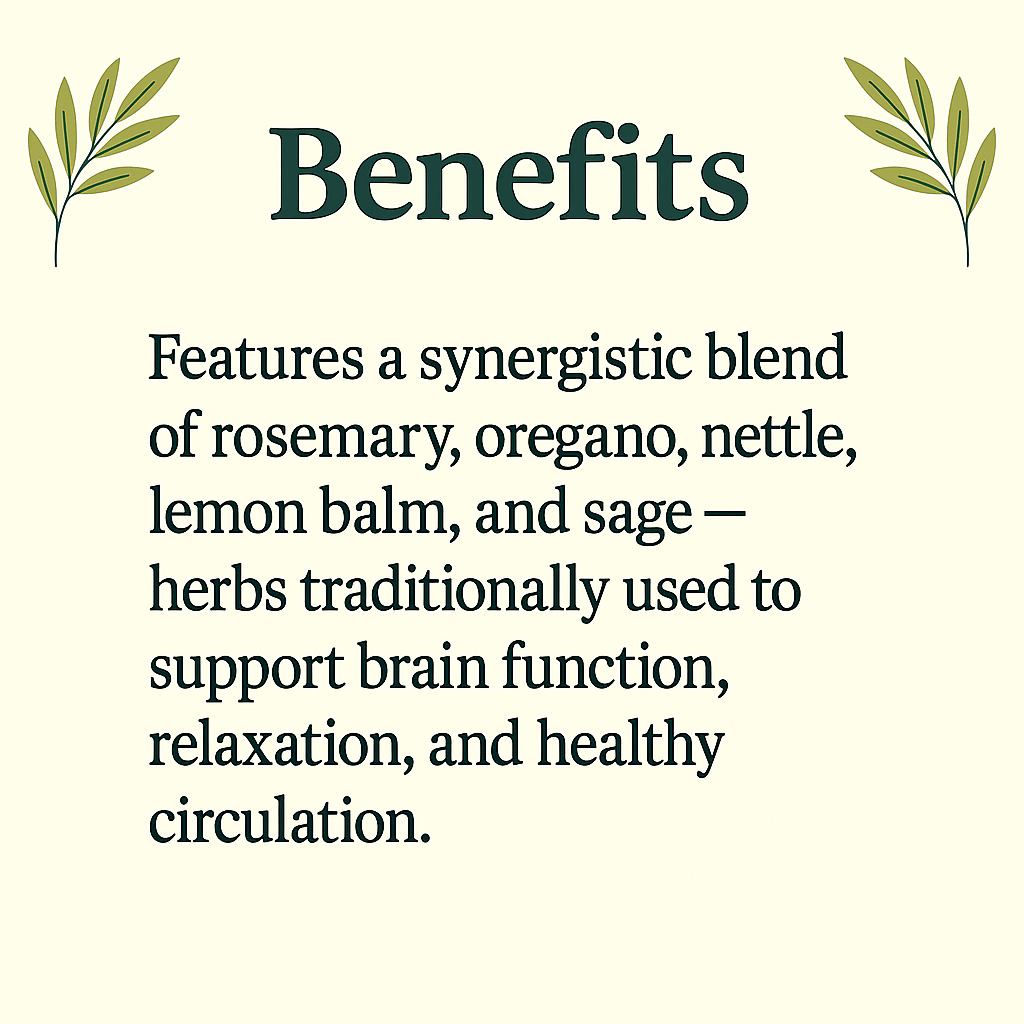 Cerebral Capsules | Herbal Brain Support Blend | Rosemary, Oregano, Nettle, Lemon Balm & Sage | Vegan, Natural, Non-GMO