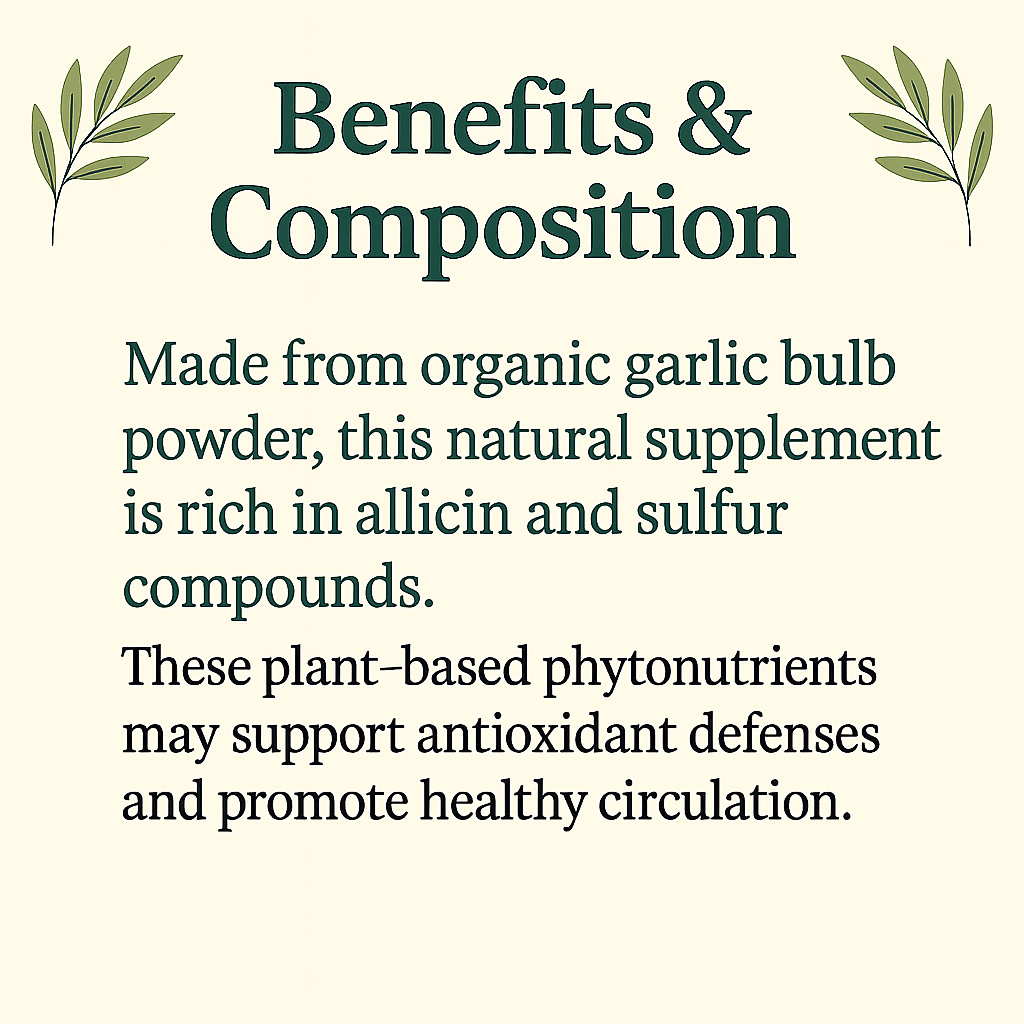 Organic Garlic Capsules – Vegan, Non‑GMO, Natural Garlic Supplement with Allicin Support
