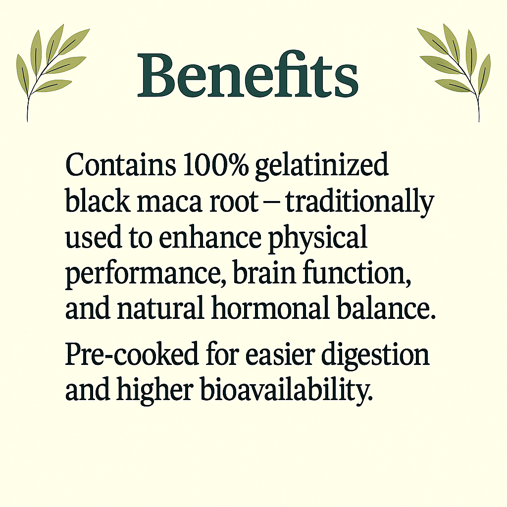 Gelatinized Black Maca Capsules | Natural Energy, Focus & Vitality | Lepidium Peruvianum | Vegan, Non-GMO, Plant-Based