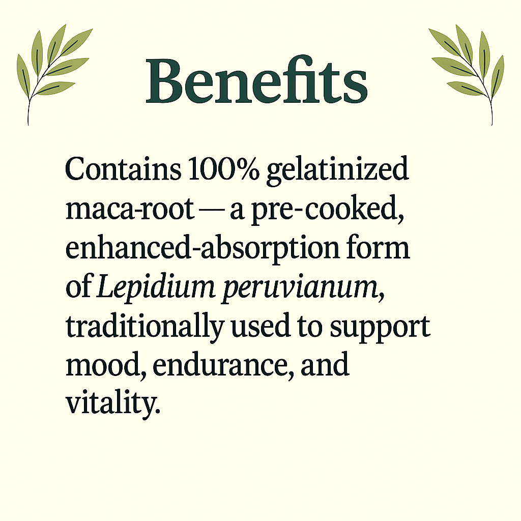 Gelatinized Maca Capsules | Lepidium Peruvianum | Easy to Digest, Energizing, Vegan, Non-GMO, Natural Adaptogen