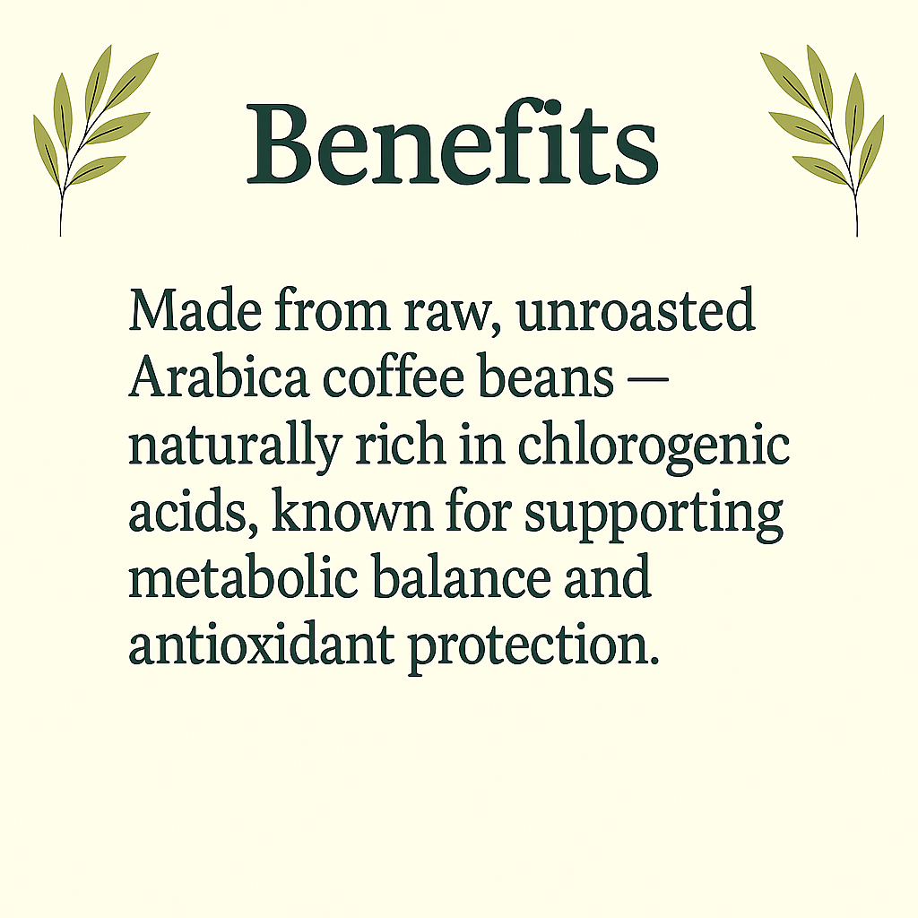 Green Coffee Bean Capsules – Natural Metabolism Support – Vegan, Non-GMO, Unroasted Arabica Supplement