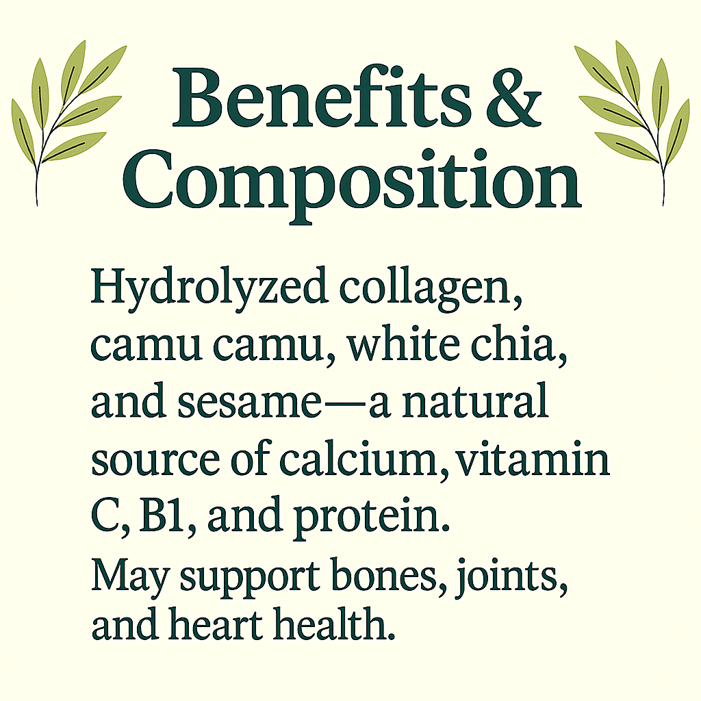 OsteoMax Natural Joint Support, Hydrolyzed Collagen, Camu Camu, Chia, Sesame, Calcium & Vitamin C, Non-GMO, Plant-Based Supplement