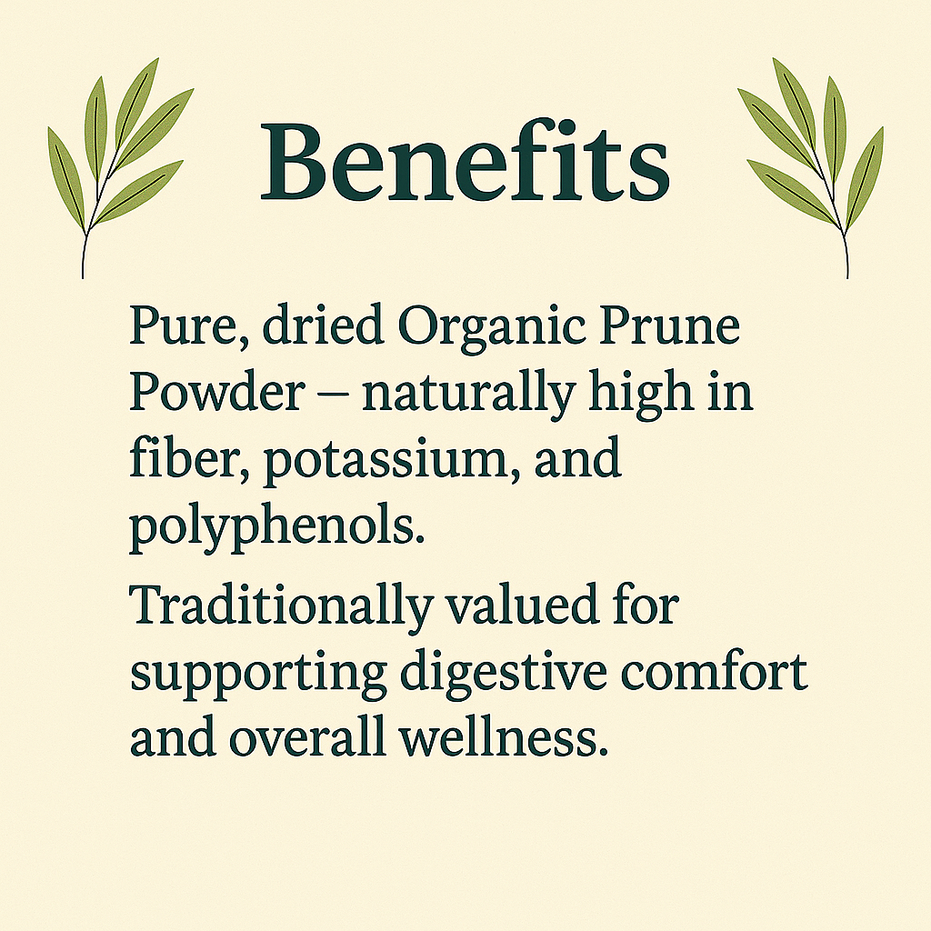 Organic Prune Powder – Natural Digestive Support, Antioxidant-Rich, Non-GMO, Vegan