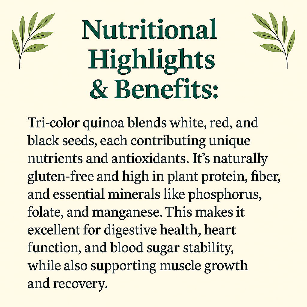 Tri-Color Quinoa, Organic Andean Supergrain Blend, Vegan, Gluten-Free, Non-GMO, High Protein and Fiber Whole Food