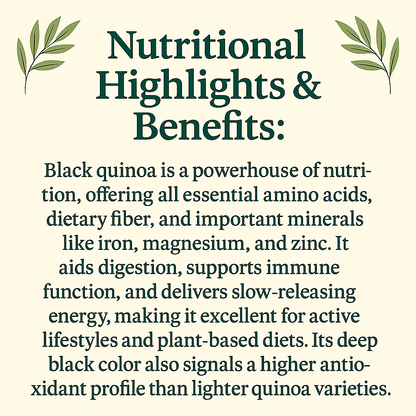Black Quinoa, Organic Andean Supergrain, High Protein and Fiber, Vegan, Gluten-Free, Non-GMO, Whole Plant-Based Food