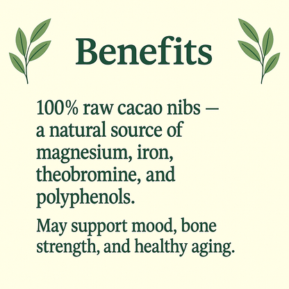 Organic Cacao Nibs, 100% Pure, Vegan, Non-GMO, Antioxidant Superfood, Natural Energy & Mood Support, Raw Chocolate Crumbs