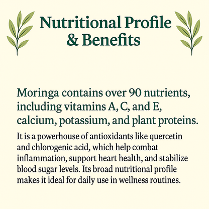 Moringa Powder, Organic Superfood Leaf, Vegan, Non-GMO, Natural Energy and Immune Support, Green Nutrient-Rich Supplement