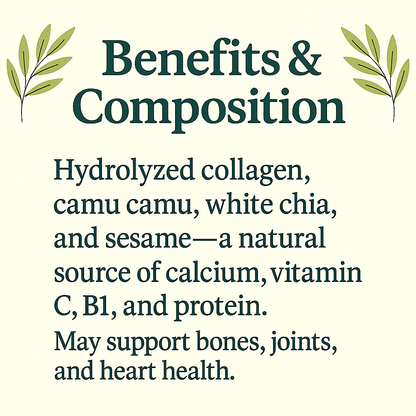OsteoMax Natural Joint Support, Hydrolyzed Collagen, Camu Camu, Chia, Sesame, Calcium & Vitamin C, Non-GMO, Plant-Based Supplement