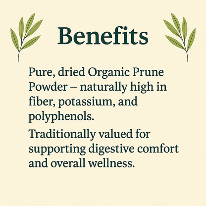 Organic Prune Powder – Natural Digestive Support, Antioxidant-Rich, Non-GMO, Vegan