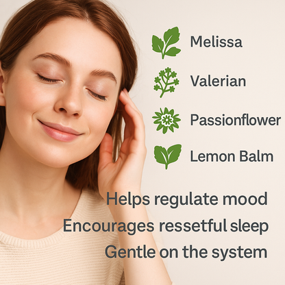 Natural Relaxation Blend, Herbal Sleep Support, Melissa, Valerian, Passionflower, Lemon Balm, Non-GMO, Vegan Calming Supplement