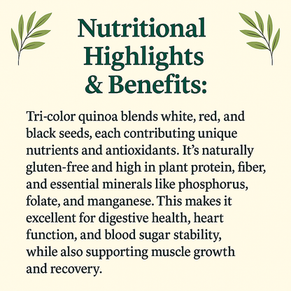 Tri-Color Quinoa, Organic Andean Supergrain Blend, Vegan, Gluten-Free, Non-GMO, High Protein and Fiber Whole Food